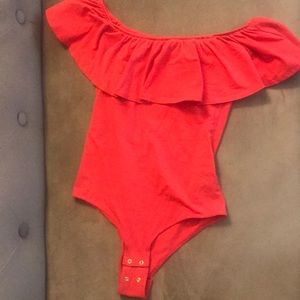 J. Crew Factory Tops - J.Crew Off the Shoulder Red Bodysuit J. Crew Factory Tops - J.Crew Off the Shoulder Red Bodysuit